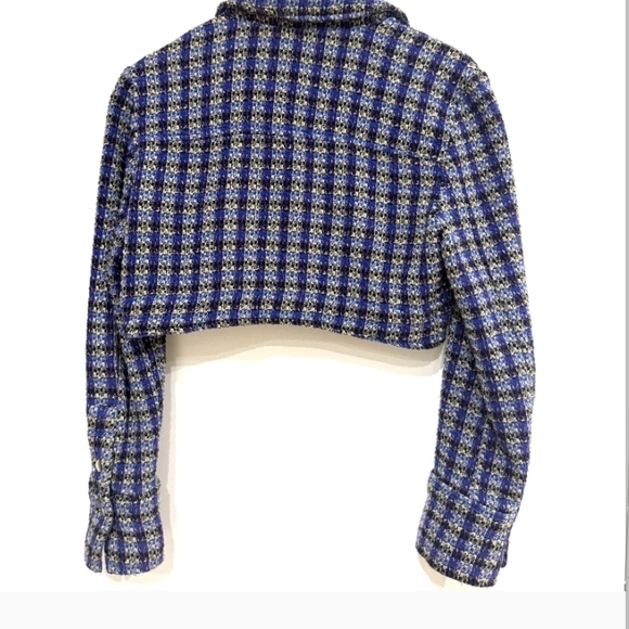 🦄 Zara Tweed Botton Blue Plaid Women's Cropped Top - Picture 9 of 9